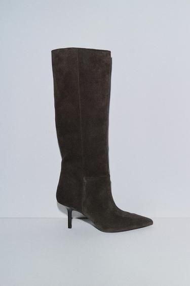 SPLIT SUEDE HEELED BOOTS - Chocolate Brown by Zara