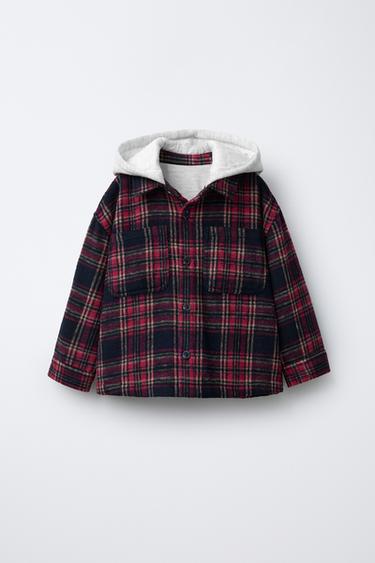 HOODED CHECK OVERSHIRT - Red by Zara