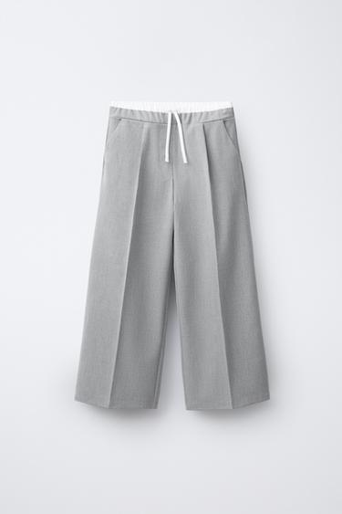 DOUBLE WAISTBAND WIDE-LEG TROUSERS - Grey by Zara
