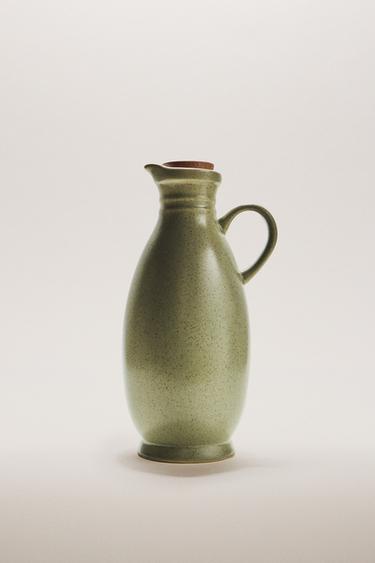 STONEWARE CRUET WITH LID - GREENISH by Zara