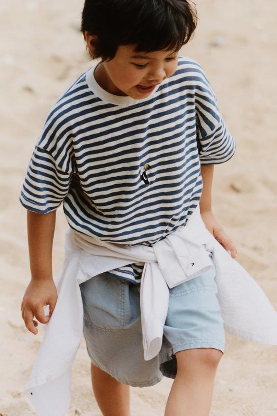 COTTON/LINEN BERMUDA SHORTS - Blue by Zara - Image 0