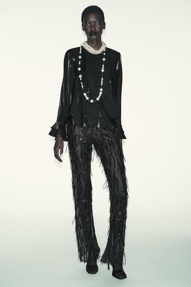 SHIMMER FABRIC RUFFLED BLOUSE - Black by Zara