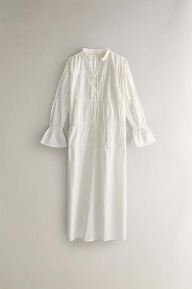 DRESS WITH GATHERED DETAIL - Oyster-white by Zara