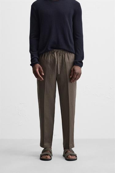 100% LINEN TROUSERS - Brown / Taupe by Zara