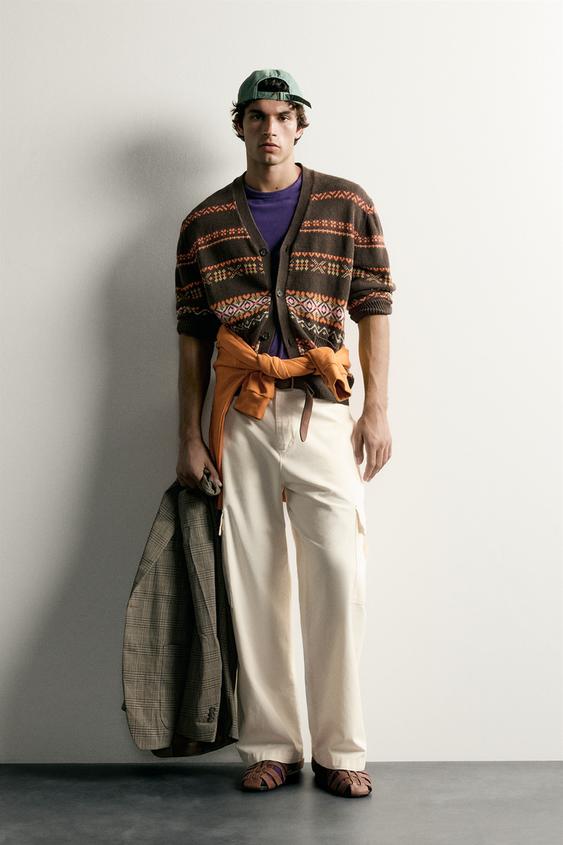 COTTON-LINEN JACQUARD REGULAR FIT CARDIGAN - Brown by Zara - Image 0