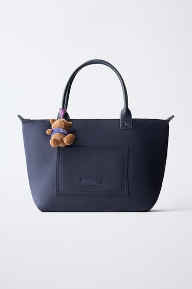 NYLON TOTE BAG WITH TEDDY BEAR CHARM - Blue by Zara