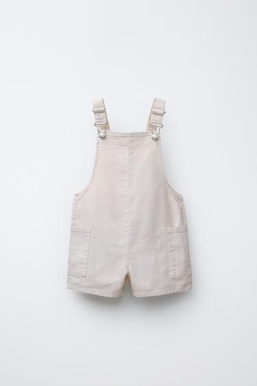 SHORT DUNGAREES WITH LINEN BLEND - Ecru by Zara - Image 0