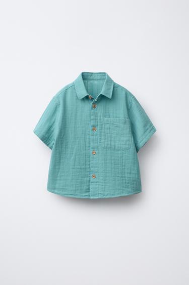 TEXTURED SHIRT WITH POCKET - Blue by Zara - Image 0