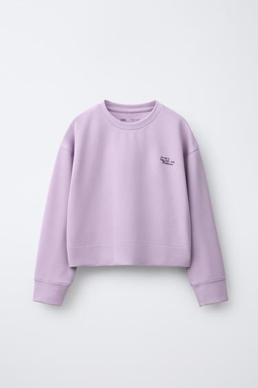 SWEATSHIRT WITH MODAL SLOGAN - Mauve by Zara - Image 0