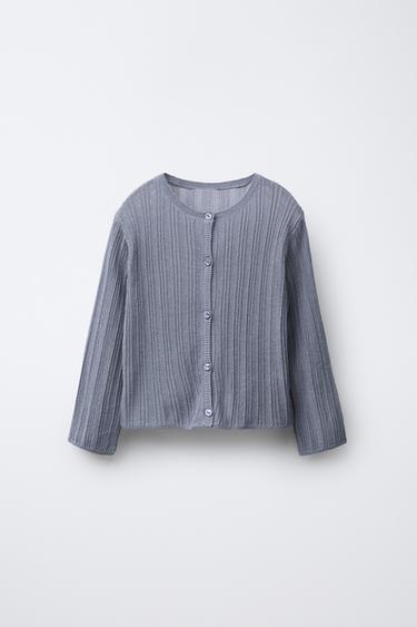 RIB KNIT CARDIGAN LINEN BLEND - Blue / Grey by Zara