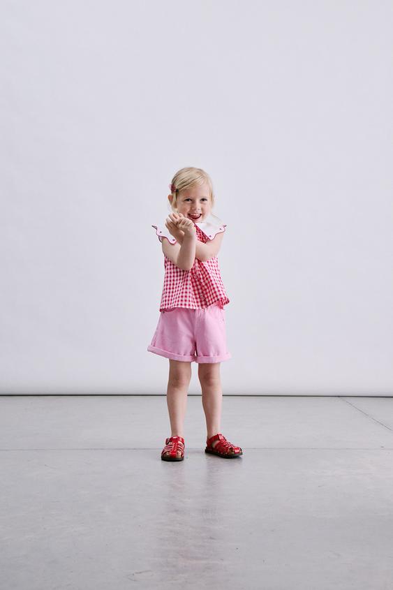 GINGHAM SHIRT WITH EMBROIDERED COLLAR - Dark pink by Zara - Image 0