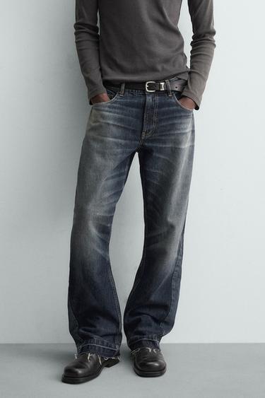 STRUCTURED FLARE FIT JEANS - Navy / White by Zara