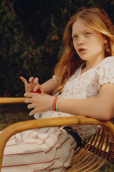 LACE TRIM FLORAL BLOUSE - Ecru / Red by Zara