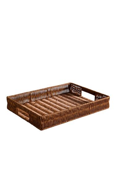 LARGE RECTANGULAR RECYCLED PLASTIC BASKET - Brown by Zara