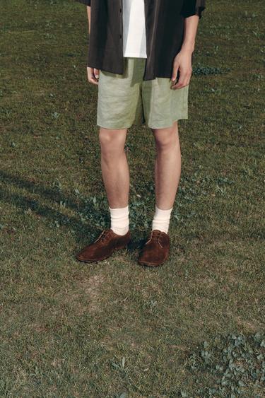 100% LINEN BERMUDA SHORTS - Green by Zara