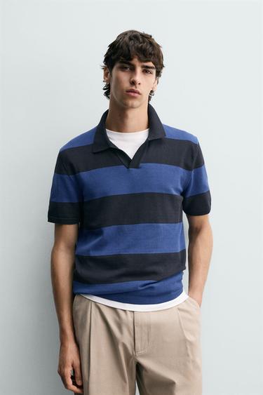 STRIPED JACQUARD KNIT POLO SHIRT - striped by Zara