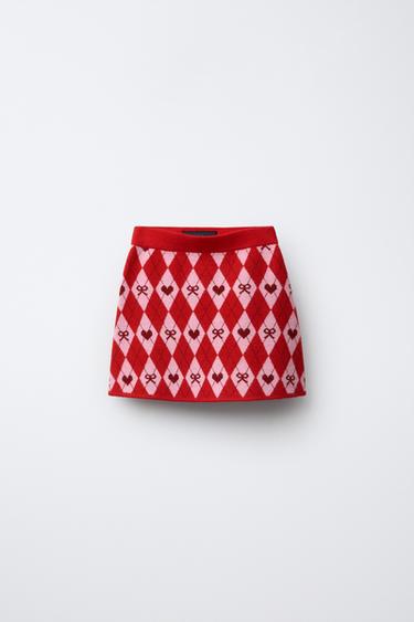 ARGYLE KNIT SKIRT - Red by Zara