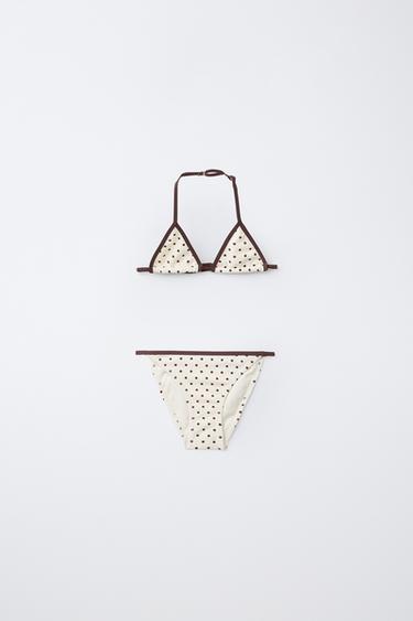 6-14 YEARS / TEXTURED POLKA DOT TRIANGLE BIKINI - Ecru by Zara