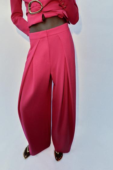 PLEATED WIDE-LEG TROUSERS - Fuchsia by Zara