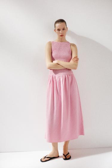 GINGHAM CHECK MIDI DRESS - Pink / White by Zara