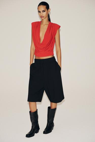 DRAPED TOP WITH SHOULDER PADS - Bright red by Zara