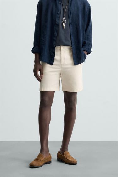 PLEATED REGULAR FIT BERMUDA SHORTS - Oyster-white by Zara