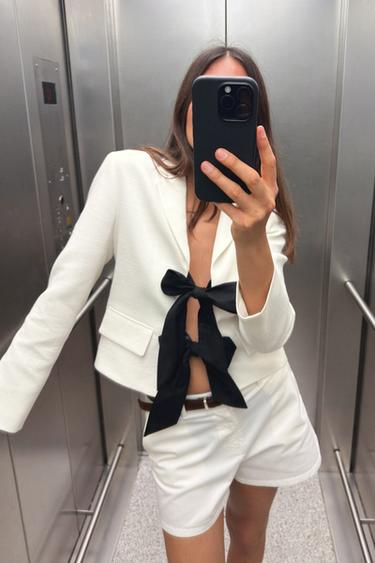 CONTRAST TIE BLAZER - White by Zara