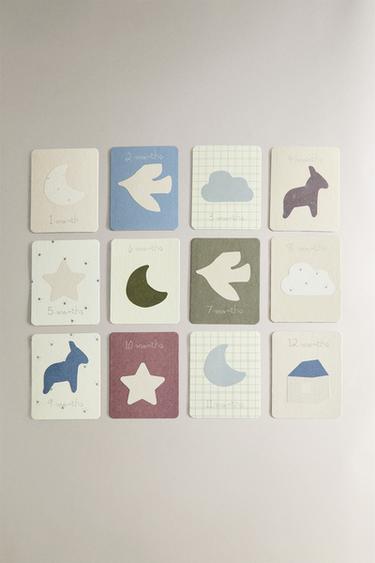 BABY MONTHLY MILESTONE KIT - 12 LITTLE DONKEY CARDS - Light beige by Zara
