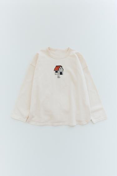EMBROIDERED HOUSE T-SHIRT - Ecru by Zara