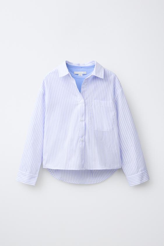 STRIPED SHIRT AND EMBROIDERED RIB T-SHIRT PACK - Blue by Zara - Image 0