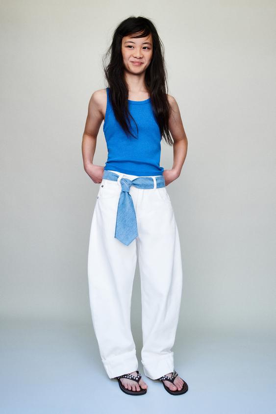 BARREL JEANS WITH TURN-UP HEMS - White by Zara - Image 0