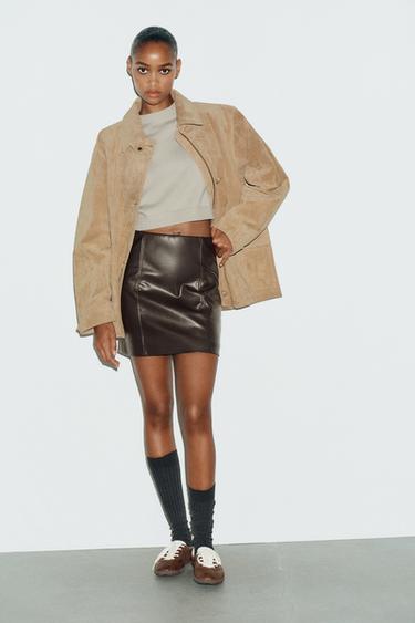 CROPPED KNIT SWEATER WITH SHOULDER PADS - Stone by Zara