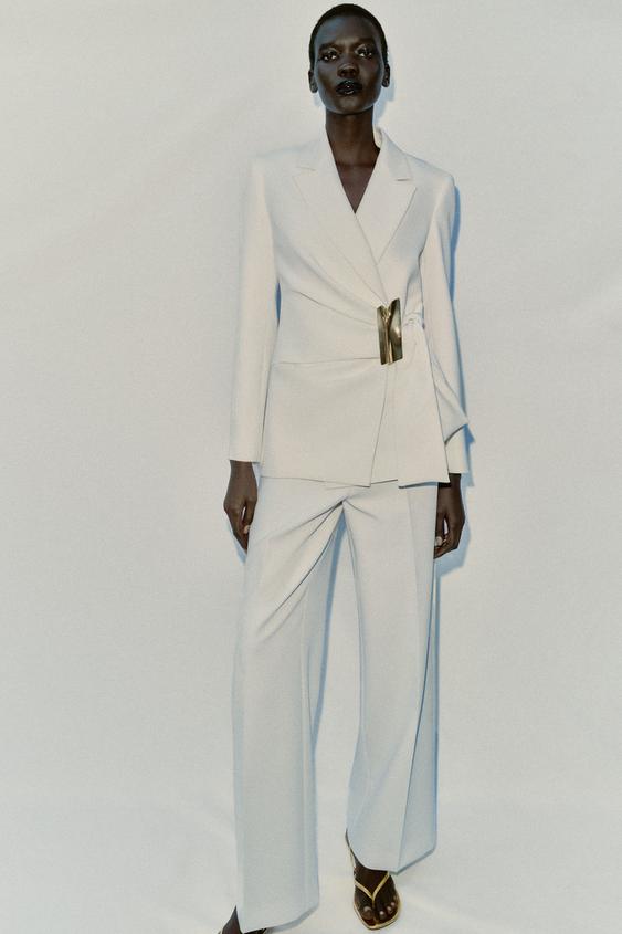 DOUBLE-BREASTED BLAZER WITH BUCKLE - Oyster-white by Zara - Image 0