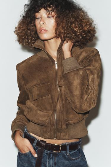 RIB HIGH-NECK BOMBER JACKET - Light beige by Zara