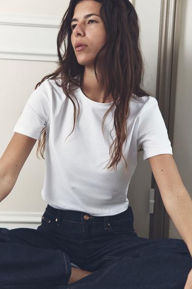CROPPED STRETCH T-SHIRT - White by Zara