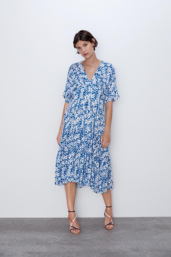 The487b Zara Rare Bloggers Green Velvet Printed Floral Midi Dress