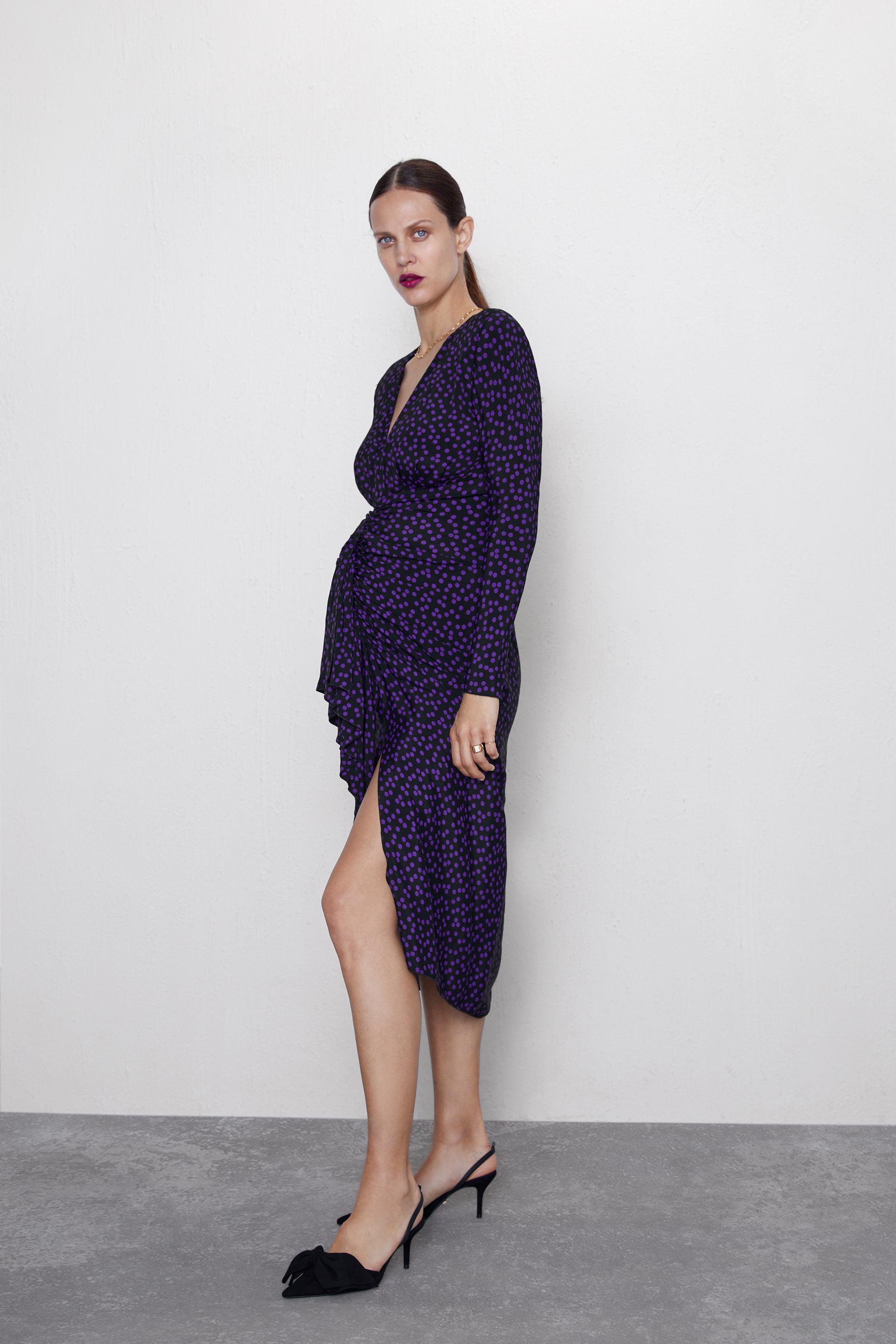 Polka Dot Dress With Shoulder Pads Zara Mainland China