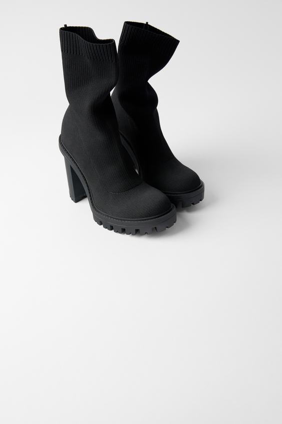 Heeled Track Sole Sock Style Ankle Boots Zara Mainland China