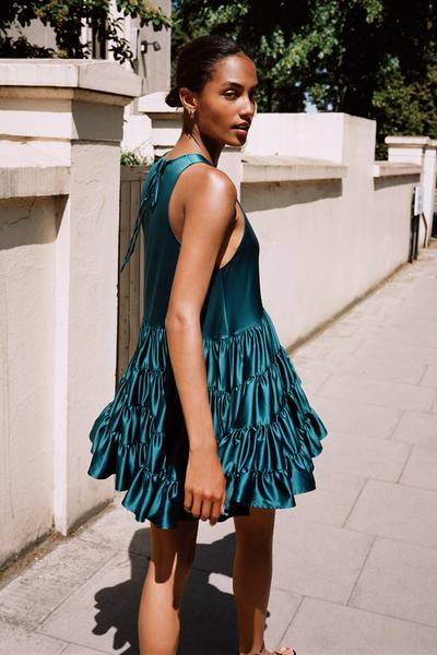 Image 1 of RUFFLED SATIN DRESS TRF from Zara