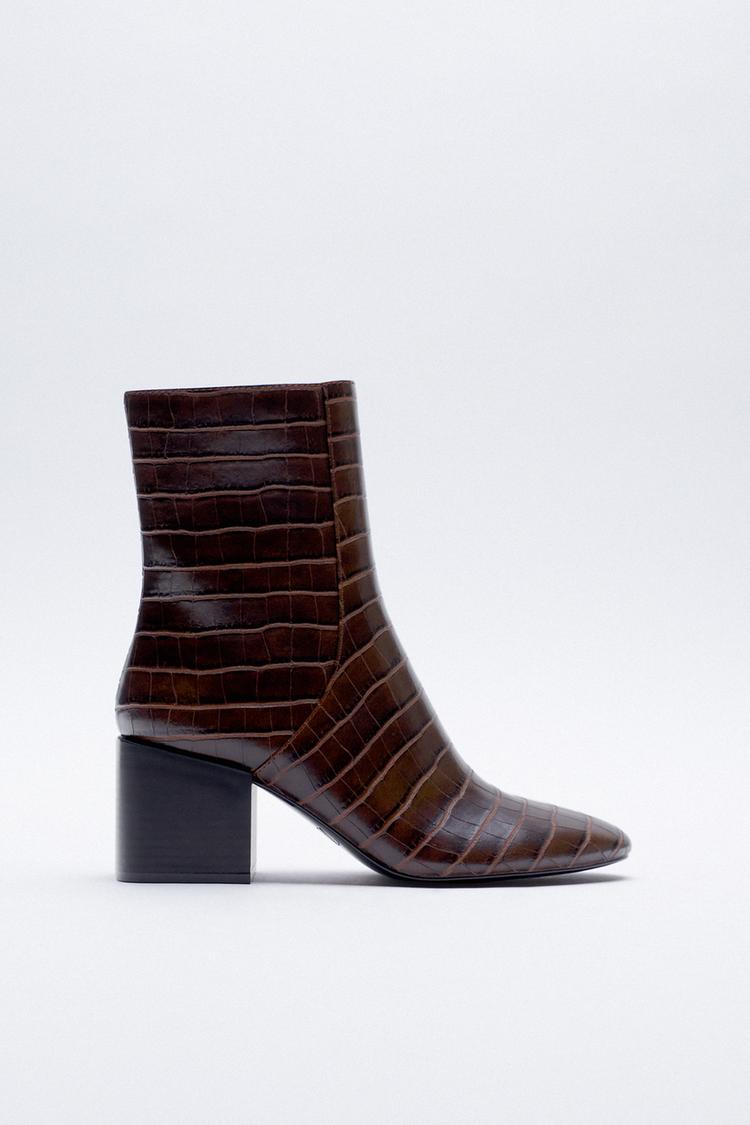 zara animal print high heel ankle boots