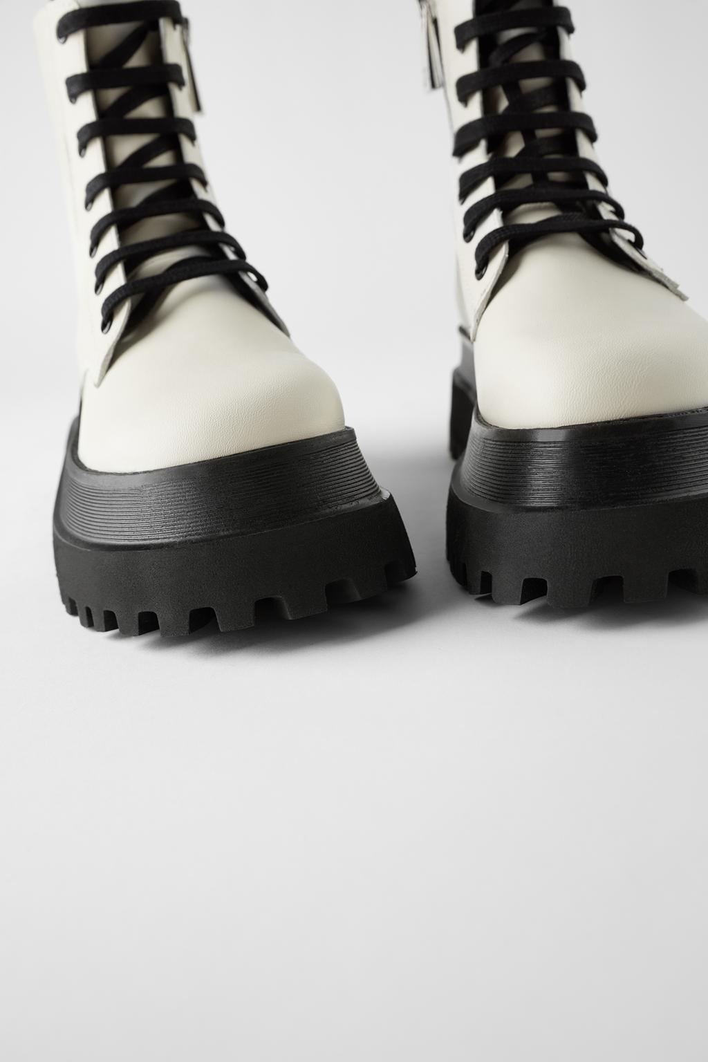 Flat Leather Lace Up Ankle Boots With Track Soles Zara