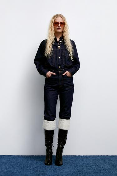 抓绒衬里皮革过膝长靴 黑色 Zara 抓绒衬里皮革过膝长靴 黑色 Zara