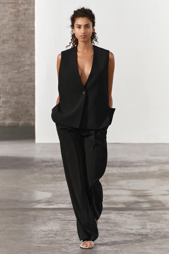 ZW COLLECTION WAISTCOAT WITH VENTS - 黑色 | ZARA